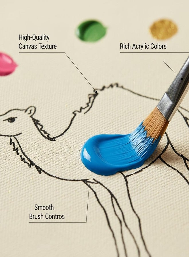 HOBBY INDIA مجموعة لوحة الرسم على القماش من هوبي إنديا للأطفال والكبار | هدية فنية وحرفية للأولاد والبنات | تصميمات فنية هندية يدوية الصنع جاهزة | ديكور للمنزل، غرفة النوم، غرفة المعيشة والمكتب (12 × 9 بوصة) (لون الجمل) - Image 4